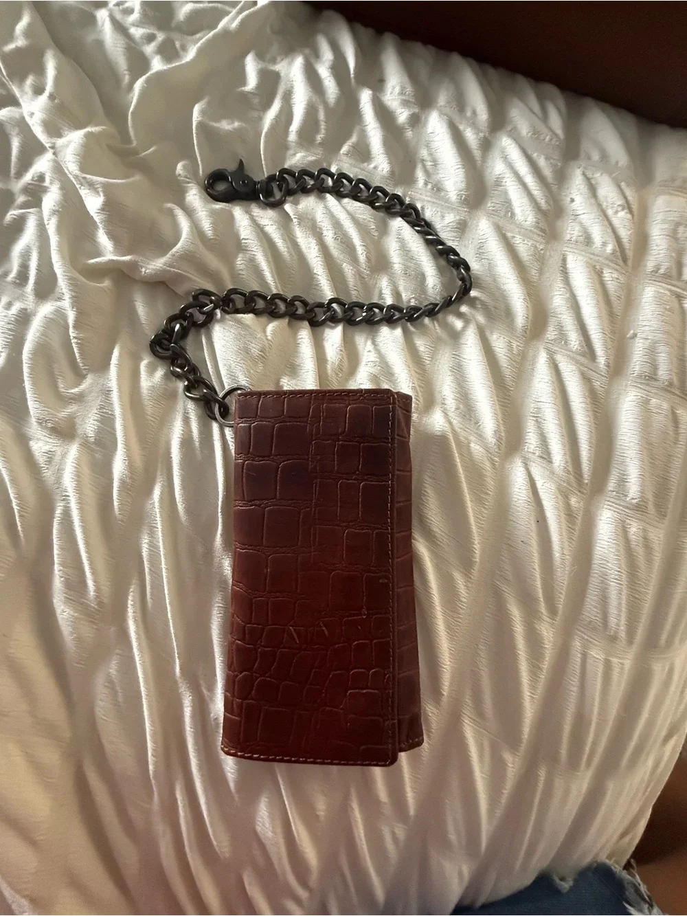 Brown Croc-Embossed Chain Shoulder Bag